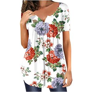 Clearance!Hot Sale!Cheap!Prime Day 2023! AMhomely Ladies Tops Casual Shirts V Neck Short Sleeve T Shirts Loose Comfy Pullover Tops Floral Printed Flowy Dressy Blouses Henley Shirts Tunic Blouse Tops Tops , 2# White, XXL