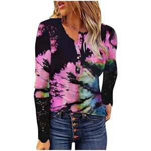 Briskorry V-Neck Long Sleeve Shirt Women's Elegant Print Tops Casual Casual Flowers Plus Size Sweatshirt Crew Neck Casual Top Button Down Blouse