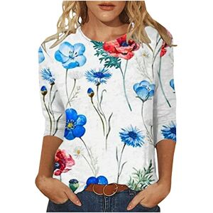 Limited Time Deal Womens 3/4 Sleeve Tops UK Round Neck Floral T Shirt Vintage Printed Streetwear Blouse Ladies Cotton Comforty Lighweight Pullover Blouses Casual Loose Summer Tops Elegant Business Office Tees S-3XL