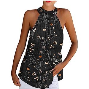 Amhomely Womens Blouses Shirts Sale C379 AMhomely Women Summer Blouses Elegant Casual Summer Printed Sleeveless Tank Halter Neck Tops Blouse Ladies Tops Size 14 Swing T-Shirts Lighweight Breathable Floaty Blouse C384