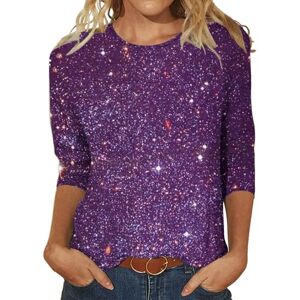 Generic Print Tops for Women UK Summer Crewneck 3/4 Sleeve T Shirts Ladies Casual Baggy Blouse Dressy Elegant Tunics Purple