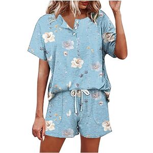 Haolei Womens Lounge Wear Sets Shorts UK Floral Co Ord Pyjama Set Summer Petite Short Sleeve Henley Shirts + Shorts 2 Piece Outfits Set Casual Loose Loungewear Short Tracksuit Set