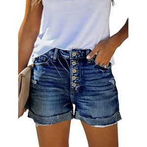 KISSMODA Denim Shorts for Ladies Ripped Button up Shorts Rolled Hem Jean Shorts Summer Shorts with Pockets