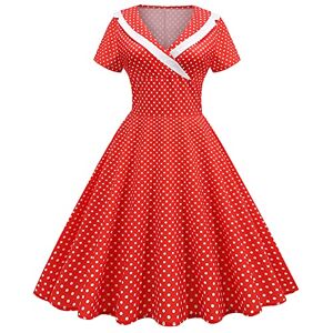 1950s Dresses for Women UK Vintage Elegant 1940s 50s Style Audrey Hepburn Rockabilly Short Sleeve Polka Dots A Line Swing Midi Skater Tea Dress Cocktail Party Evening Prom Gown Plus Size D#red XXL