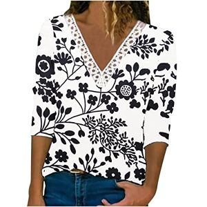 Clearance!Hot Sale!Cheap! Summer Tops for Women 2023 Crochet Lace Trim V Neck T Shirts 3/4 Sleeve Blouse Fashion Floral Print Tunic Top Best Friends Shirts