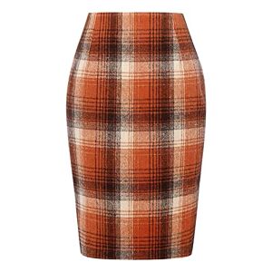 Qwuveds Long Checked Skirts Pencil Plaid Skirts for Women Autumn Winter High Waisted Bodycon Knee-Length Wool Midi Skirt with Slit Suit Women, c, L
