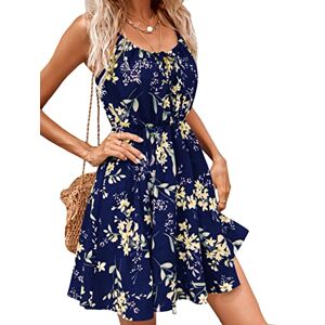GORGLITTER Women's Floral Boho Tie Front Summer A Line Mini Dress Sleeveless Straps Swing Cami Short Dresses Navy Blue L