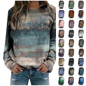 HOOUDO Sweatshirts for Women Crew Neck Long Sleeve Pullover Tops Autumn Winter Casual Blouses Shirts Loose Tie Dye Printed Jumpers Oversized Fashion Basic Underwear Sale Clearance