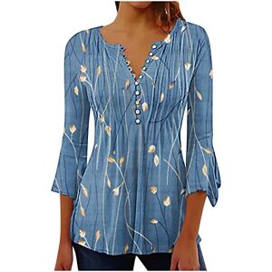 Kuih Womens Tunic Tops Long Sleeves Ladies V Neck Flower Printed Top Casual Loose Comfy Breathe Blouse Elegant Button UP Pullover T-Shirt for Party Dance Office Size 8-16