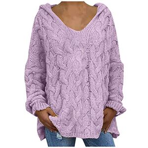 Buetory Womens Oversized Hooded Sweaters Long Sleeve Casual Lightweight Loose Chunky Knit Pullover Knit Jumper Tops S-3XL(Purple,XX-Large)