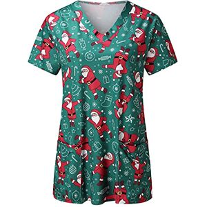 SHITOUJI Christmas Working Uniforms for Women Xmas Scrub Uniform Tunic Tshirts Short Sleeve V Neck Tops Snowman Printing Uniform Blouse Shirts