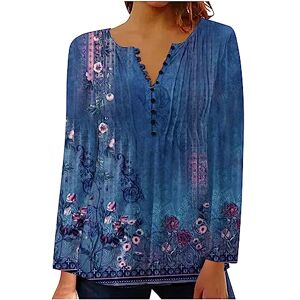 Blue Blouse Clearancesale Womens Blouse and Shirts Long Sleeve V Neck Dressy Tops Button Down Henley T-Shirts Plus Size Hide Belly Tunics Tops Blue