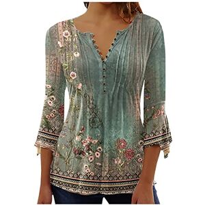 Backless Top Ladies 3/4 Sleeve Tops, Summer Tops V Neck 3/4 Sleeve Tops for Women UK Floral Long Tee Shirts for Women Women's Tops Tunic Top 3/4 Sleeve Blouses for Women(1-Mint Green,L)