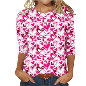 Clearance! Hot Sale! Cheap!!! AMhomely Valentine's Day Shirts for Women 3/4 Sleeve Tops Love Heart Print Crewneck T Shirts Lightweight Sweatshirts Tunic Tops Dressy Fall Casual Pullover Loose Fit Blouses with Leggings
