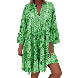 Plus Size Women's Boho Dress UK Clearance Summer 3/4 Sleeve Button Down V Neck Midi Dress Floral Print Beach Sundresses