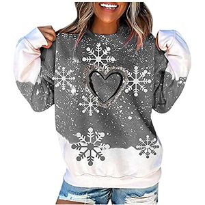 Christmas Jumpers For Women Uk Long Sleeve Christmas Graphic Tunic Top Xmas Print Plus Size Sweatshirt Pullover Ladies Xmas Jumpers Round Neck Loose Blouse Grey