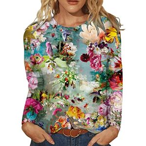 Black Friday & Cyber Monday! Deals! Clearance! Women Tops and Blouse Sale,Ladies Long Sleeves Shirts Crewneck Floral Print Loose Fit Fall Tunic Top Fall Tops Oversized Loose Sweatshirts UK Size for Christmas Jumper Thanksgiving Valentine's Day