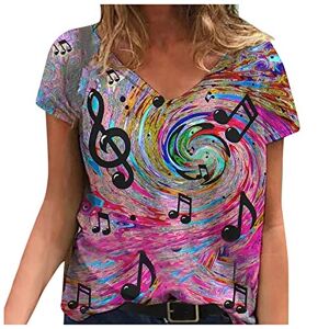 Womens Tops 230512hhxdxuk78689 Ladies Tops 16 Womens Casual Tee Women's Summer Tops Ladies Loose Short Sleeves Womens Tops Short Sleeve Fashion Women Tops Workout Musical Note Print Fit Shirt Blouse Multicolor