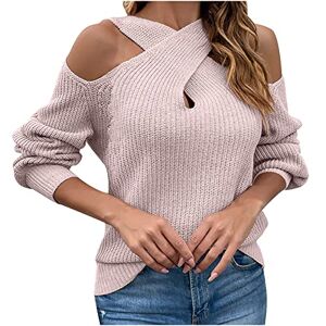 Off Shoulder Womens Jumper Cut Out Long Sleeve Pullover Sweater Halter Neck Casual Loose Elegant Cold Shoulder Knitted Ladies Jumpers Tops UK Pink