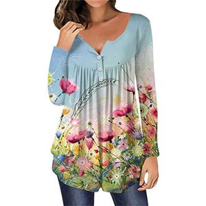 Clearance!Hot Sale!Cheap! Womens Long Sleeve Tops 2023 UK Sale Ladies Casual Short Sleeve T-Shirt V Neck Buttons Up Floral Printed Blouse Tunic Tops Summer Loose Fit T Shirts