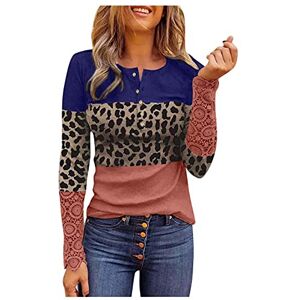 Briskorry Women's Elegant Lace Patchwork Long Sleeve Shirt Print V-Neck Tops Tunics Lace Long Sleeve T-Shirt Button Down Pullover Spring Autumn Sweatshirt Long Sleeve Shirts