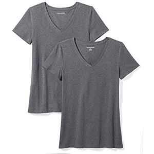 Amazon Essentials Women's Classic-Fit Short-Sleeve V-Neck T-Shirt, Pack of 2, Charcoal Heather, XS