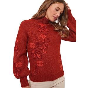 Joe Browns Women's Paisley Print Balloon Sleeve Funnel Neck Jumper Pullover Sweater, Rust, 3 UK