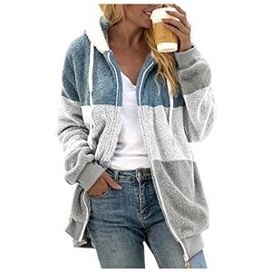 Mens Zip Up Fleece HZMM Fleece Sweatshirt Women Long Sleeve Tops Coats Women's Casual Color Block Plush Sweatshirt Zipper Hoodie Loose Winter Blouse Warm Coat Casual Ladies Thicken Blouses Tops Grey, L