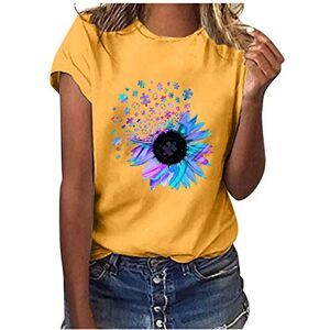 Generic Short Sleeve Blouse for Women UK Sunflower Print Crewneck Tops Ladies Summer Baggy T Shirts Casual Dressy Going Out Tunics