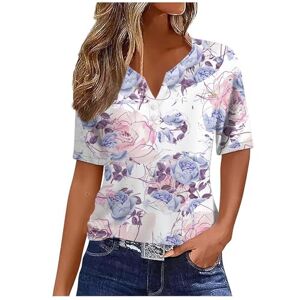 Generic Summer Women's V Neck Half Sleeve Tops Floral Print Loose Tees Comfortable Womens Tshirts Casual Office Work Shirts for Running,Beach,Indoor&Outdoor Purple