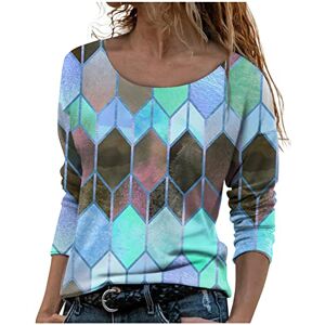 AMhomely Long Sleeve Jumper Women Tunic Tops Sale UK Womens Summer Casual Printing Round Neck Long Sleeve Loose T-Shirt Autumn Blouse Tops Ladies Baggy Loose Blouses Sweatshirts Clearance, 05 Blue, M