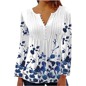 Kuih Womens Tunic Tops 3/4 Sleeves Ladies V Neck Flower Printed Top Casual Loose Comfy Breathe Blouse Elegant Button UP Pullover T-Shirt for Party Dance Office Size 8-16