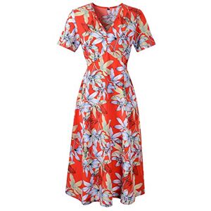 Summer Dresses for Women Fashion Ladies Casual Floral Printed Bohemian V-Neck A-Line Printed Short Sleeve Slim Dress Women Casual Spring Summer Dresses Loose Party Beach Sundress Elegant Dress