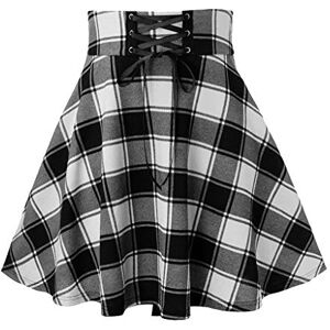 Womens Summer Skirts NSICBMNO White Skirts for Women Plaid Midi Skirts High Waist Lace Up Skirts Tartan Skirt Ladies Casual Skirts A Line Mini Skirt Skater Skirt School Skirt Check Skirt for Girls Daily Wear Date