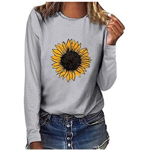 Generic Crewneck Tops for Women UK Long Sleeve Sunflower Print T Shirts Ladies Summer Casual Loose Fit Tunics Dressy Going Out Blouse