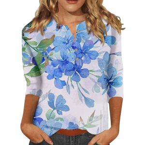 CUTeFiorino Batik Shirt Women Fashion Women T Shirt Button Down 3/4 Sleeve Floral Print Tight Top, blue, M