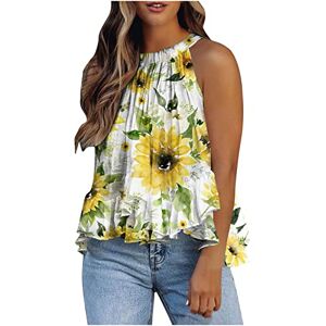 Women Casual Blouse AMhomely Women's Halter Neck Tank Tops Floral Sleeveless Shirt Pleated Casual Camisole Sweatshirt Loose T Shirt Blouses Jumper Henley Shirts Elegant for UK, Z3 Green, XXL