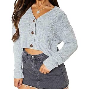 STAR FASHION New Women's Ladies Chunky Cable Knitted Cropped Cardigan Long Sleeve 3 Button Short Crop Top Warm Sweater Jacket Pary Wear UK Size 8-14 Silver Grey