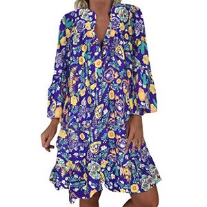 Plus Size Women's Boho Dress UK Clearance Summer 3/4 Sleeve Button Down V Neck Midi Dress Floral Print Beach Sundresses