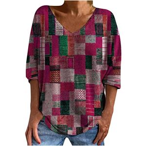 Tunic Tops For Women Uk 240213 Tpa1072 Summer Tops For Women Three Quarter Sleeve Longline Tops 3/4 Sleeve Tops Casual Loose V Neck Blouses & Shirts T-Shirts Vintage Retro Ethnic Print Tunic Tops Plus Size Purple Size 14