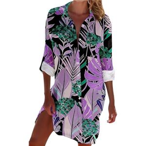 BOTCAM Blouse Women's 3/4 Sleeve Long Women's Shirt with Seaside Print and Pockets White Blouse Women's Chiffon, purple, S