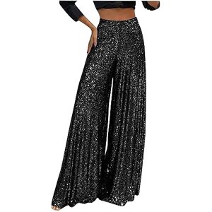 Lushaasd Warehouse Deals Clearance Wide Leg Trousers for Women UK Glitter Sequin High Waisted Bell Bottom Sparkly Long Pants Festival Party Clubwear Vintage Streetwear Outfits Black