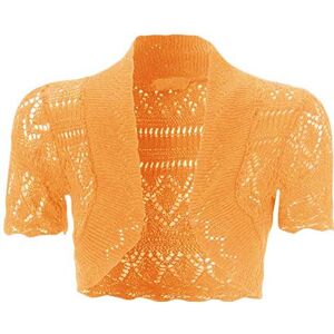 Women's New Crochet Front Open Short Sleeve Knitted Bolero Cropped Cardigan Shrug (UK 8-10) Orange