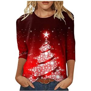 Women's Fashion Printed T-Shirts for Christmas Festival Round Neck 3/4 Sleeves Mid-Length Blouse Crew Neck Casual Basic Tops Christmas Day Printing Loose Fit Tee Shirt Red