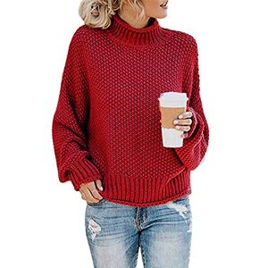 MINTLIMIT Women Casual Knit Oversized Baggy Long Pullover Knitted Plain Sweater Jumper Tops Shirt (Wind red, X-Large)