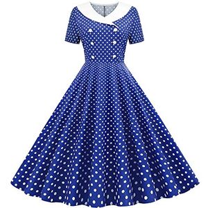 50s Dresses for Women UK 1950s Fancy Style Vintage Elegant 1940s Rockabilly Short Sleeve Polka Dot A Line Swing Midi Skater Tea Dress Ladies Summer Cocktail Party Evening Prom Gown F#Blue S