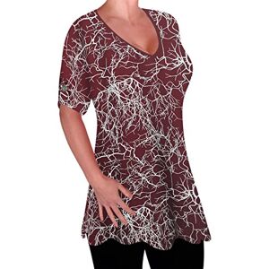 Eyecatch - Delta Ladies Print V Neck Blouse Tunic Womens Swing Flared T-Shirt Top Wine Size 22-24