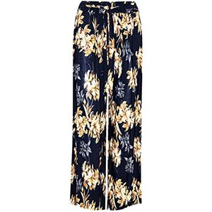 Fashion Star Womens Floral Belted Flared Culottes 3/4 Wide Leg Pants Baggy Palazzo Trouser 3/4 Length Black Gold L/XL (UK 14/16)
