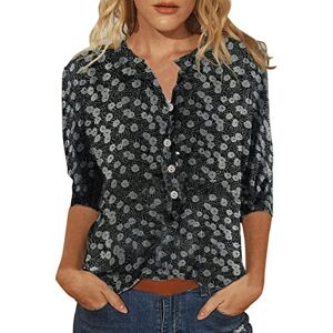 Clearance!Hot Sale!Cheap! Blouses for Women Fashion Casual 3/4 Sleeve Button Down Shirts Tops V Neck Rolled Up Sleeve Elegant Floral Loose Button Up Henley Shirts