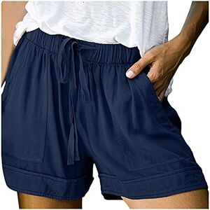 Generic Womens Casual Drawstring Pockets Shorts Ladies High Waist Loose Shorts Rolled Hem Elastic Hotpants Summer Holiday Short Pants-Elegant Style Dark Blue